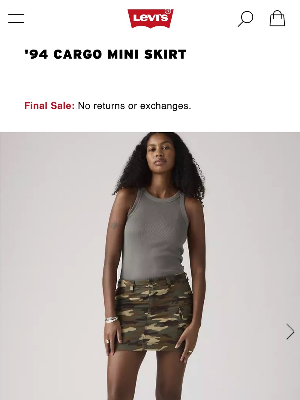 Levi's Camo Mini Skirt in Green, Brown, Black